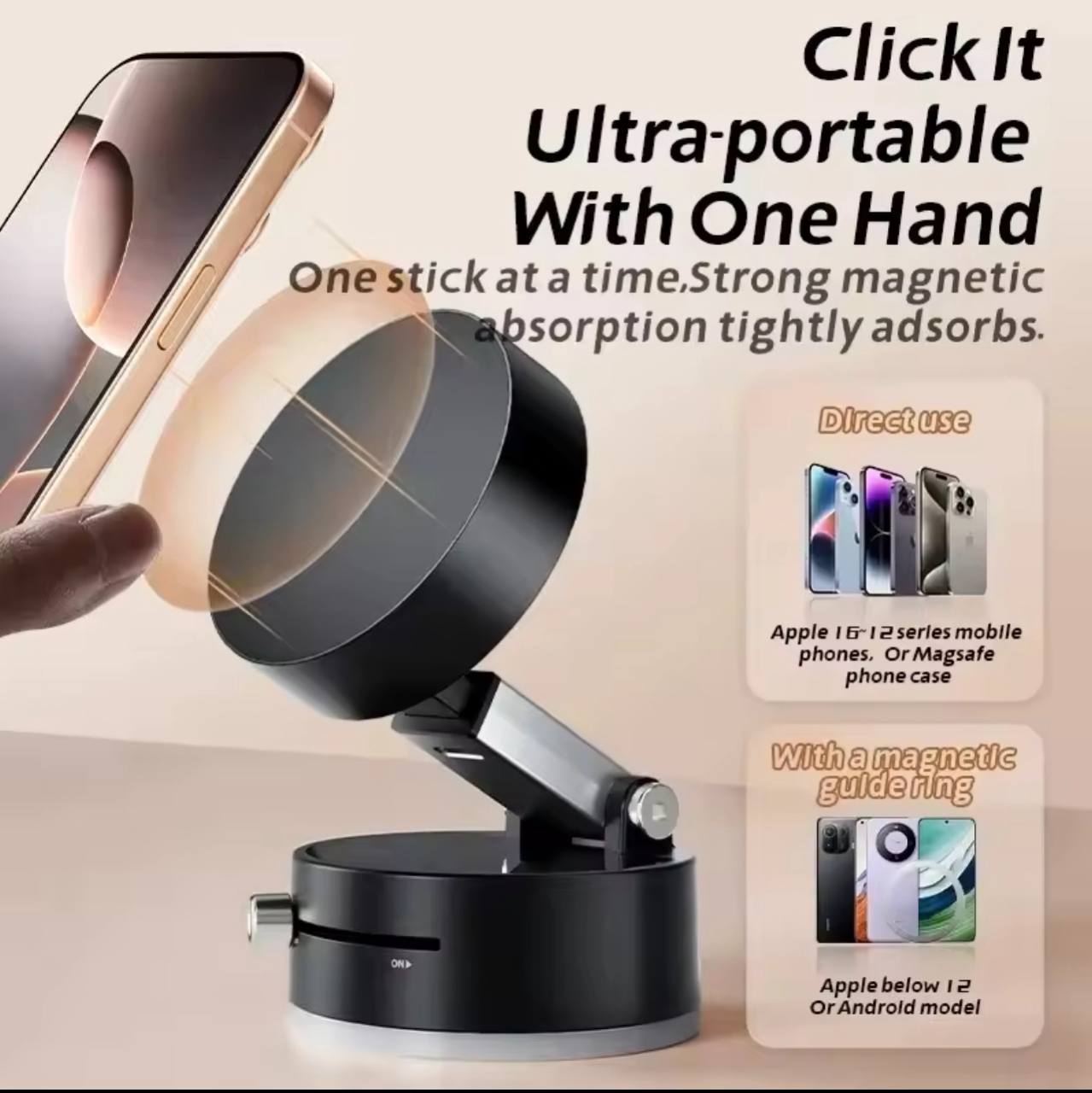 Vacuum car/glass phone holder