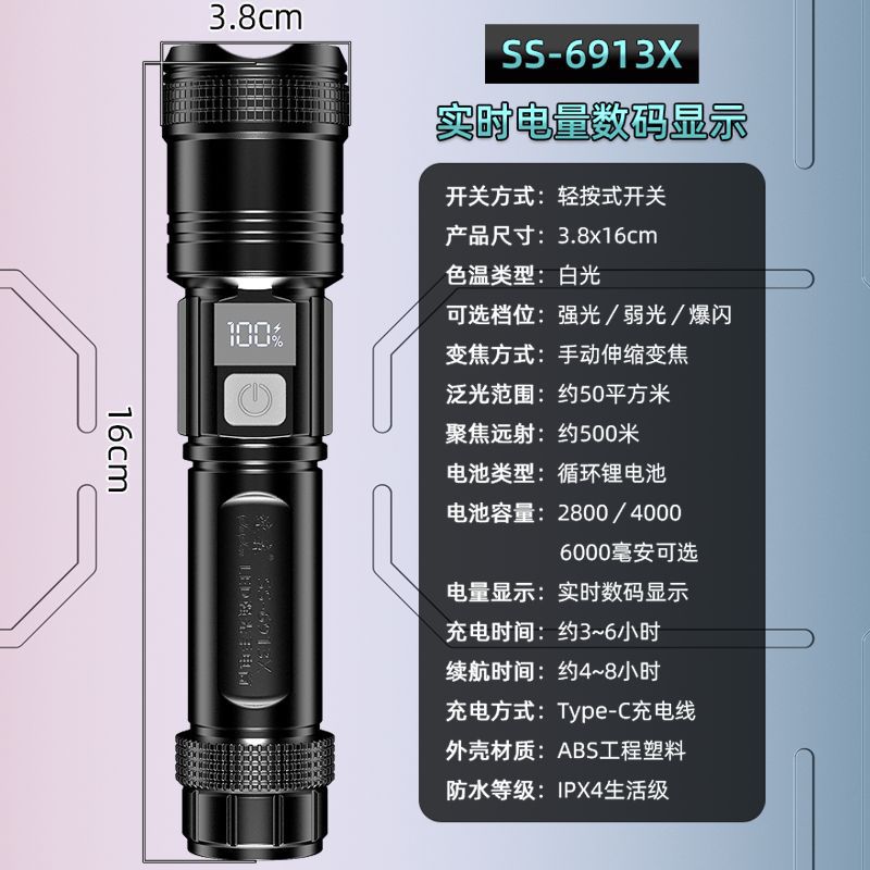 Rechargeable flashlight with detachable lithium battery