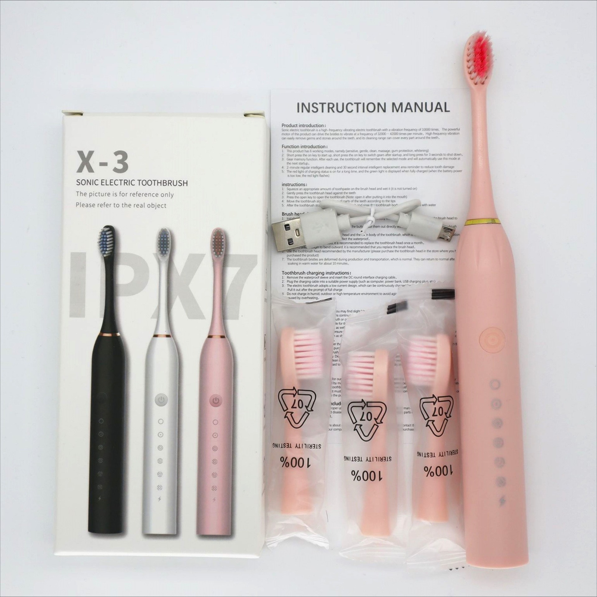Rechargeable electric toothbrush With 3 extra changeable brush