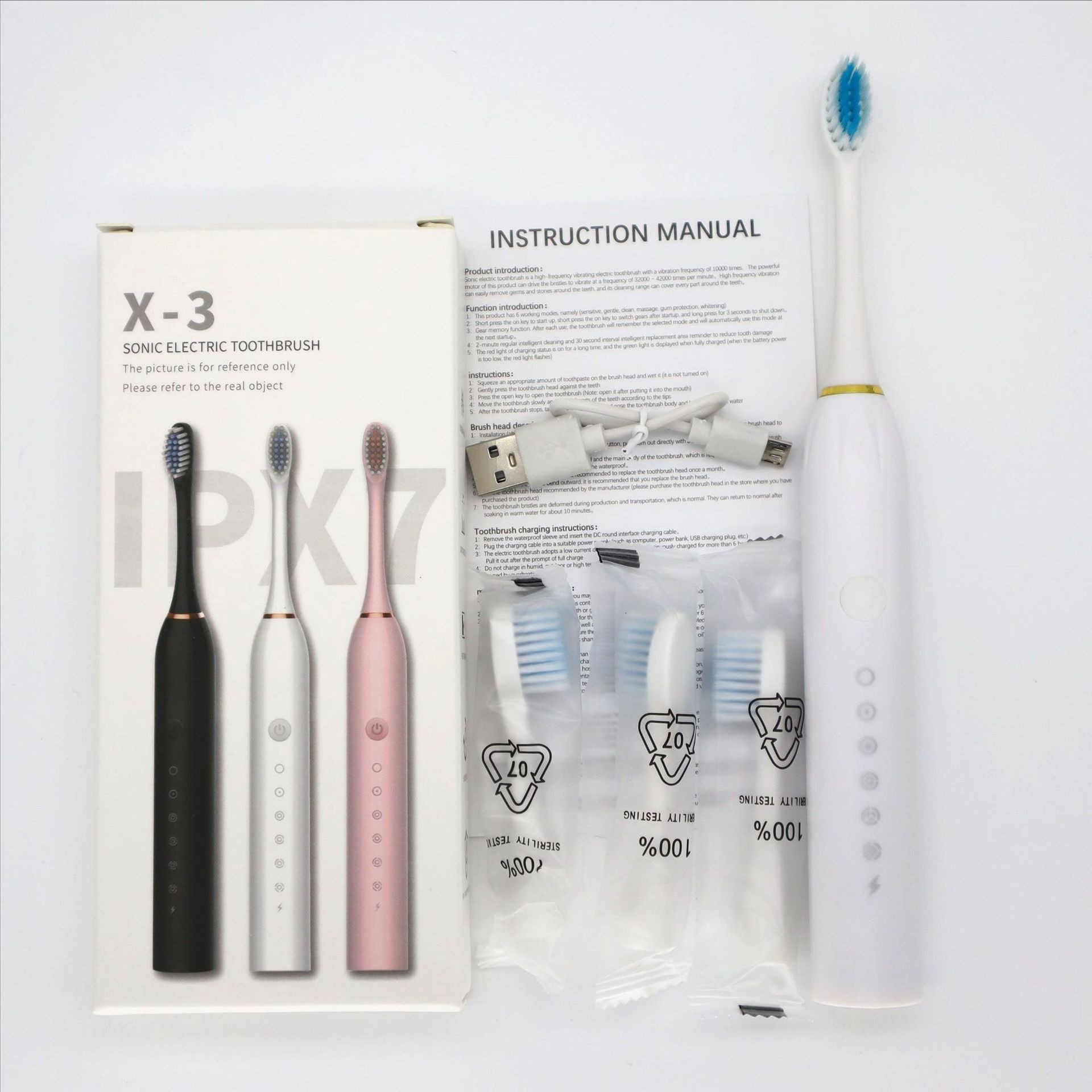 Rechargeable electric toothbrush With 3 extra changeable brush
