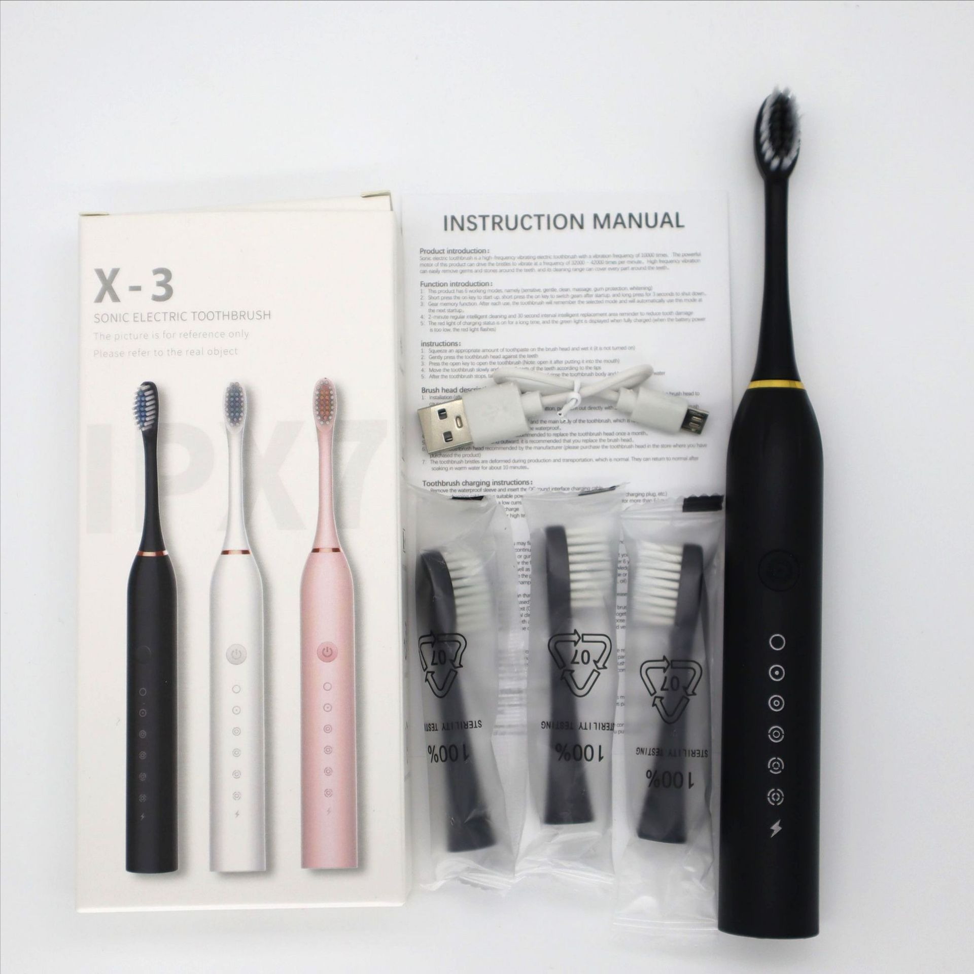 Rechargeable electric toothbrush With 3 extra changeable brush