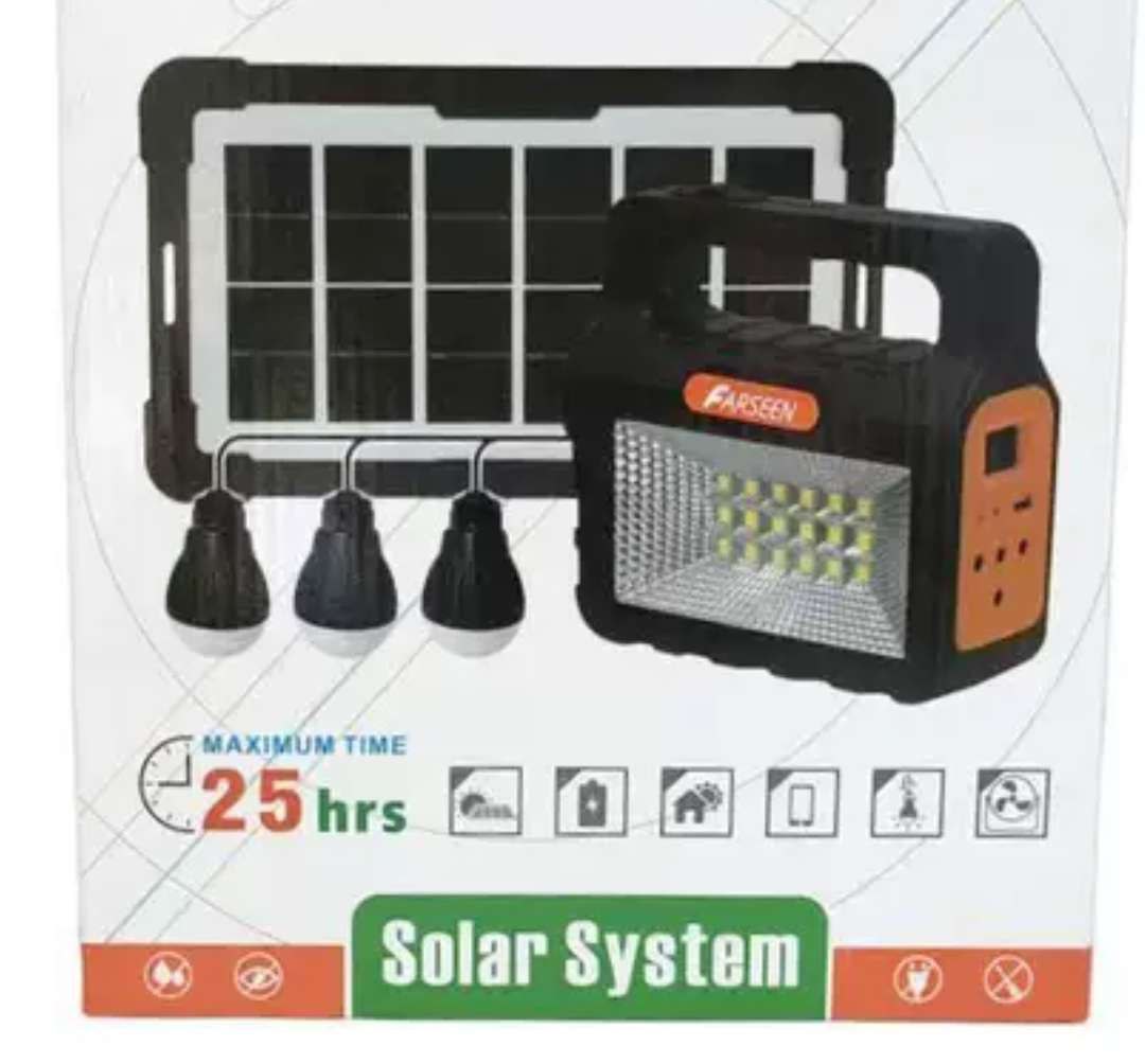 Yobolife Solar system.(Leku)  3 bulbs Flash drive  Radio fm Bluetooth MP3 Torch light  bright lamp  Solar panel.