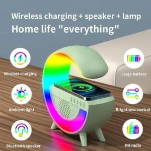 Wireless Phone Charger with HiFi Bluetooth Speaker,Colorful RGB  Light and FM Radio function