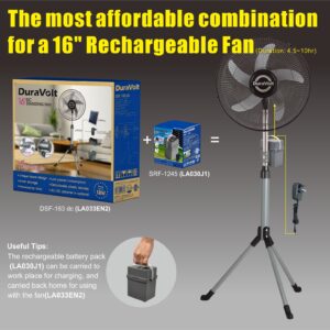 2 in 1 Duravolt combination fan with attached rechargeable power pack