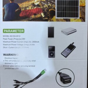 Solar panel with multiple plugs to charge your bulbs, fan, radio ,phones etc